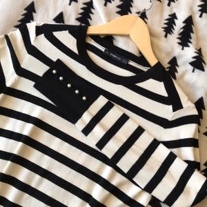 Zara Knit Striped Sweater with Pearl Sleeve Detail